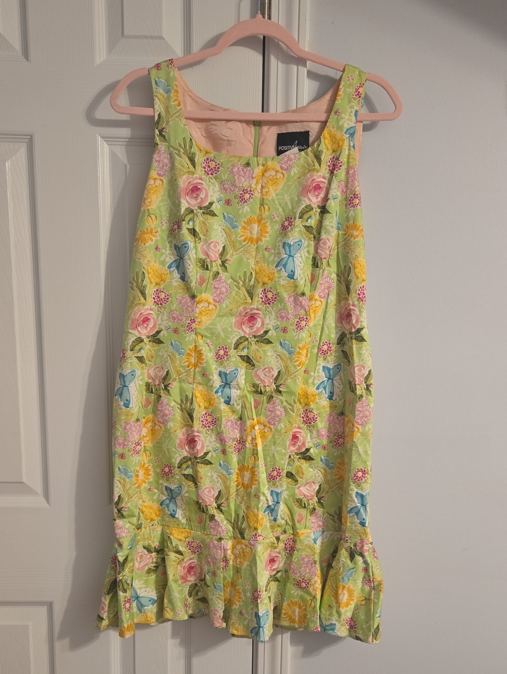 Positive Attitude Light Green Floral Ruffle-Hem Sundress
